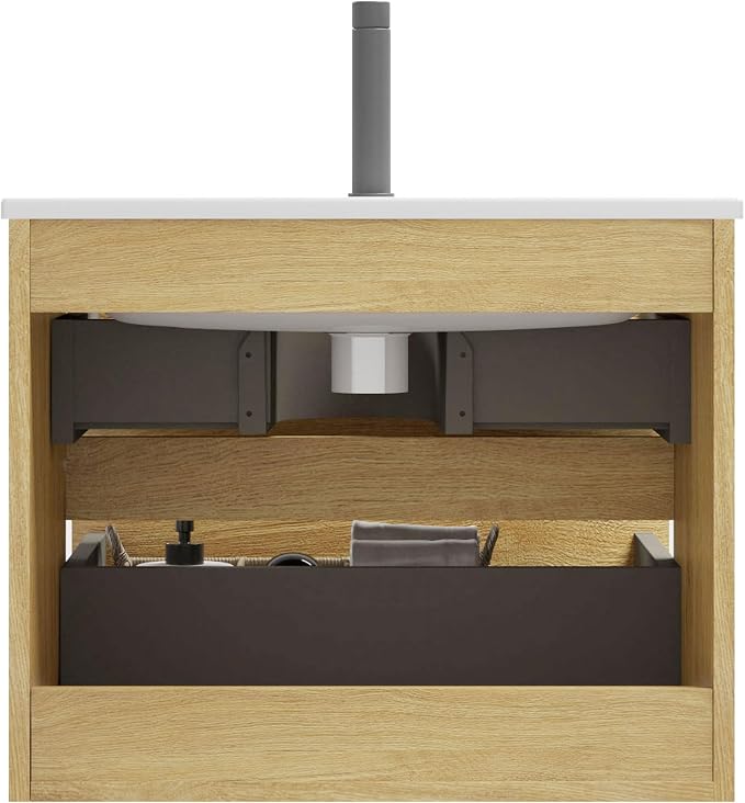 24" Bathroom Vanity with Sink, Modern Floating Vanity with Double Soft Closing - Image 7