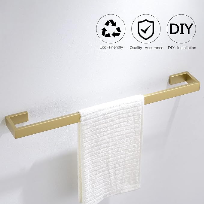 Gold Towel Bar Set 4 Pieces Bathroom Hardware Set Wall Mounted Stainless Steel - Image 2