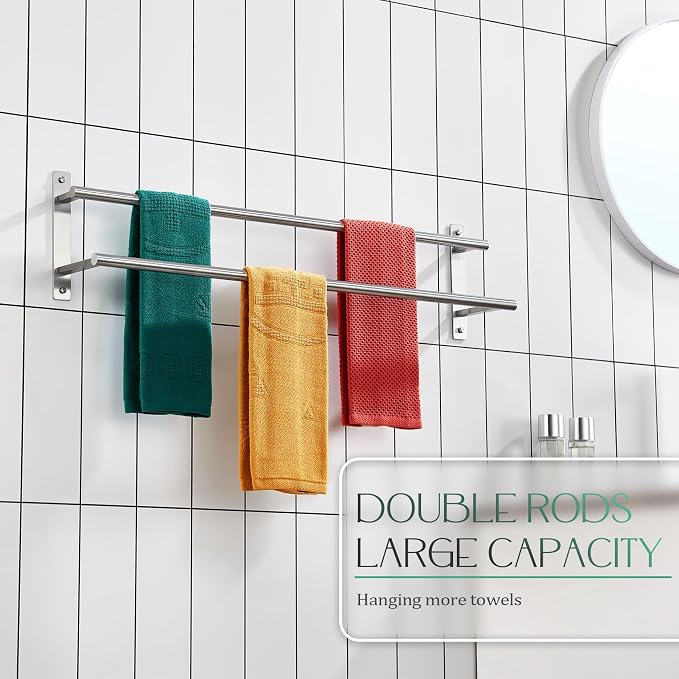 KOKOSIRI 32 Inch Bath Towel Bars Double Towel Racks Bathroom Towel Holder Towel - Image 4