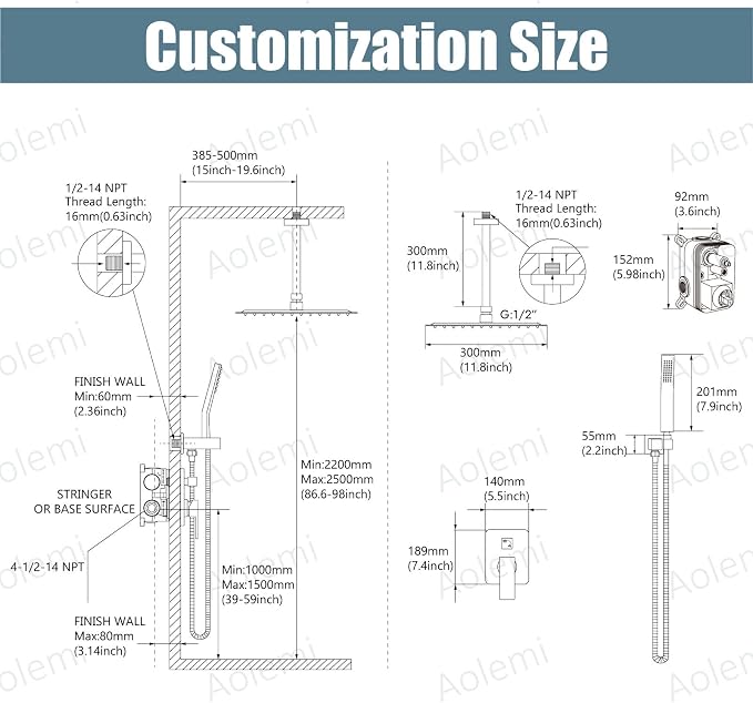 Aolemi Ceiling Mount Shower System Rain Shower Head - Image 6