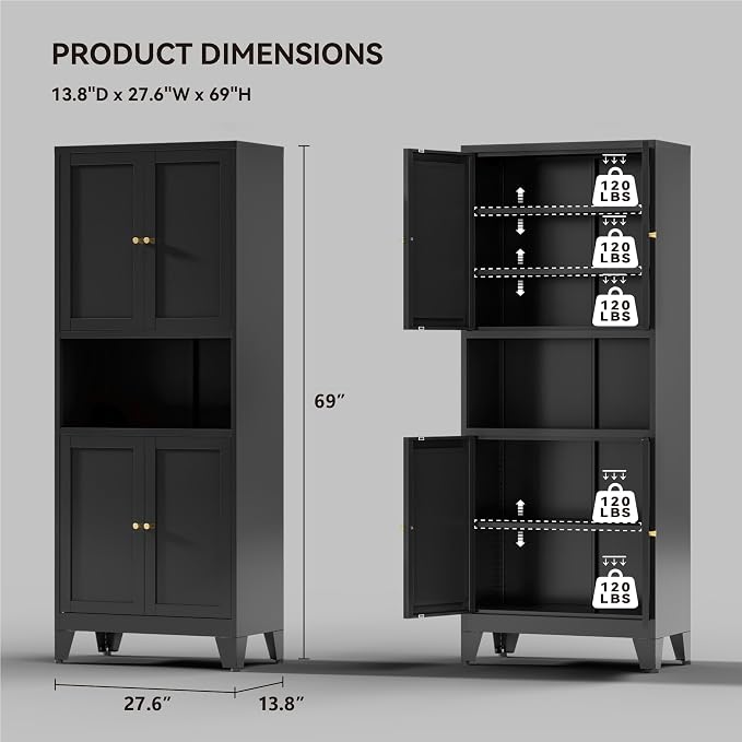 COFaR 69" Tall Modern Kitchen Pantry, Metal Storage Cabinet - Image 3