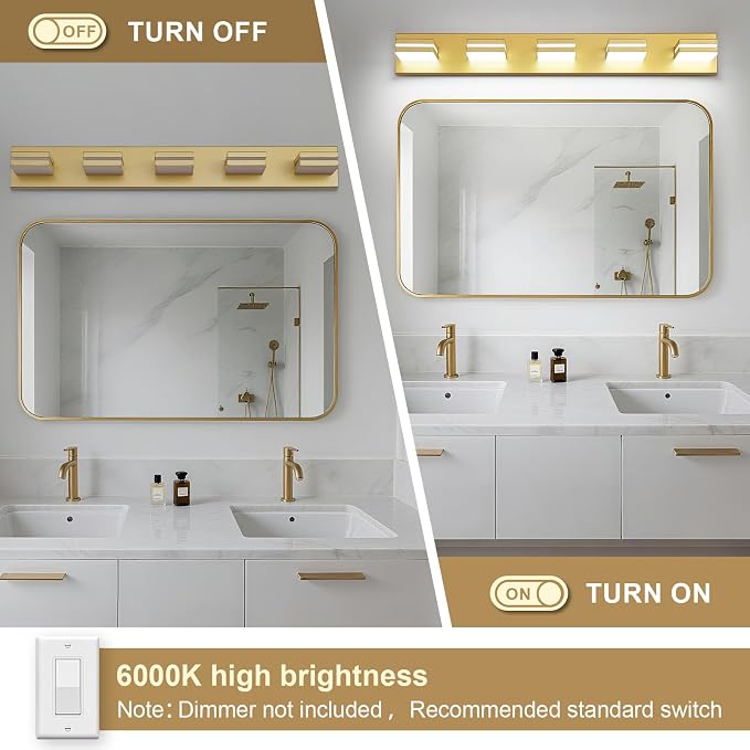 Modern LED Bathroom Lights Fixtures, Metal Gold Acrylic Wall Lighting, Vanity - Image 3