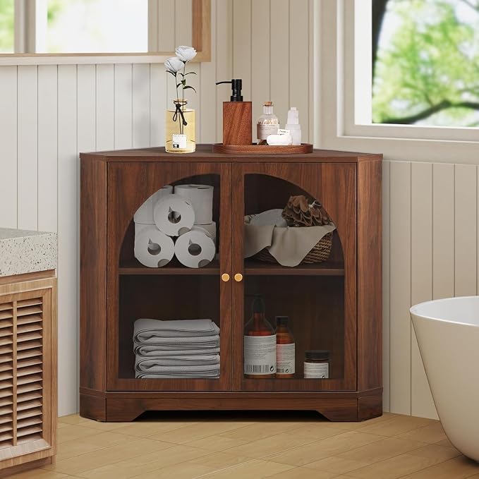 AVZEAR Modern Corner Cabinet, Mid Century Curved Corner Storage Shelf - Image 4