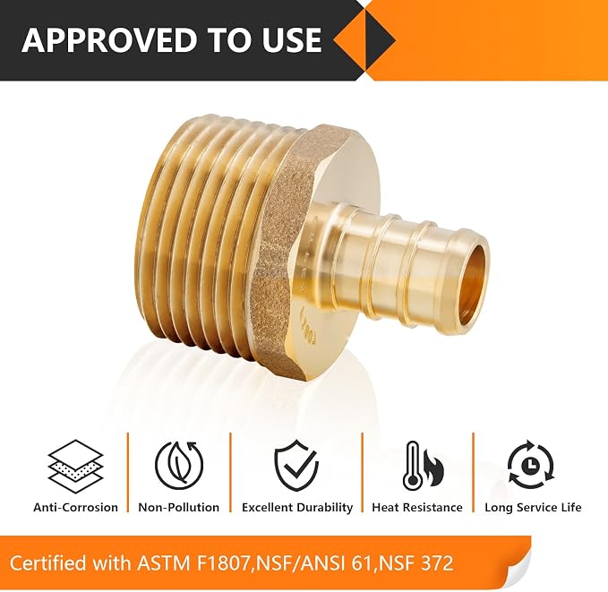 HeSun 20-Pack PEX Fittings, 1/2" PEX x 3/4" Male NPT, Brass Pex Male Adapter - Image 5