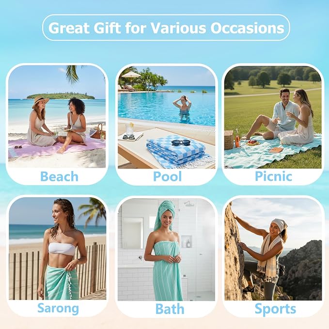 4 Pack Cotton Turkish Beach Towel Lightweight Thin Travel Vacation Essentials - Image 7