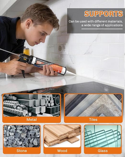 WELLUCK White Silicone Caulk, 100% Waterproof Silicone Sealant Adhesive Caulking - Image 5