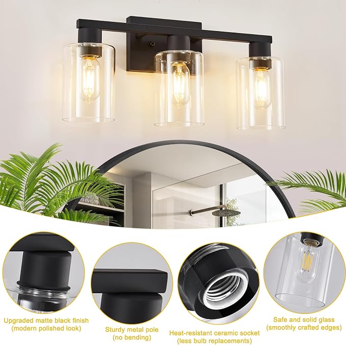 3-Light Bathroom Vanity Light, Bathroom Wall Sconce Lamp - Image 2
