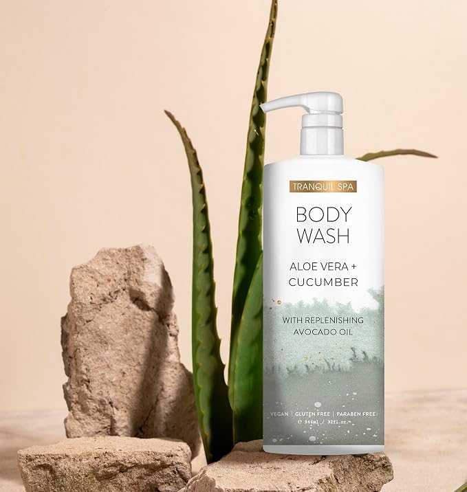 Tranquil Spa Body Wash Duo, Aloe Vera + Cucumber, Oatmeal + Coconut | Two 32oz - Image 2
