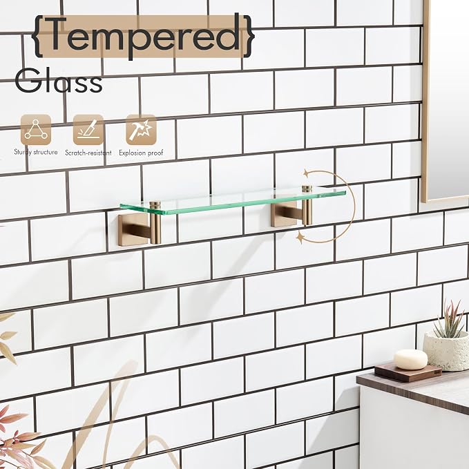 KOKOSIRI Wall Shelves Bathroom Hardware Glass Floating Shelf 16-Inch - Image 6