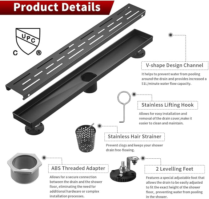 Sharp-tec Linear Shower Drain, 24 inch Shower Drain - Image 5