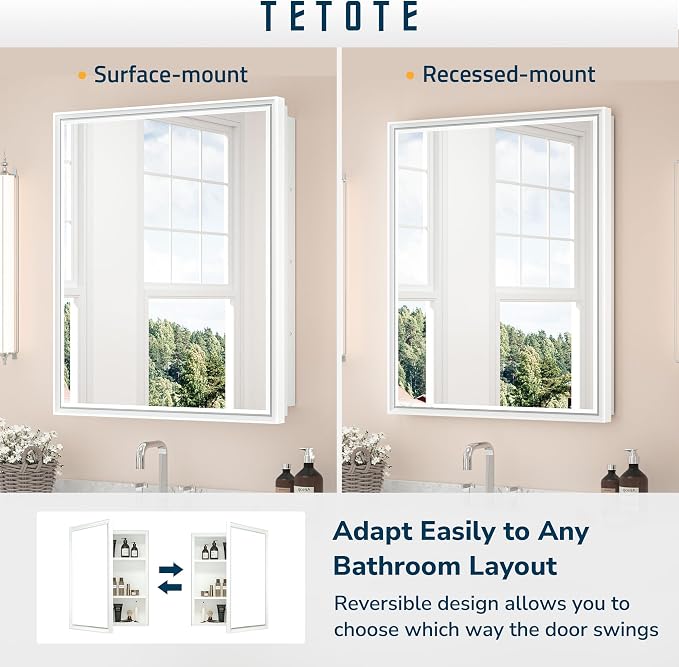 TETOTE Medicine Cabinet Mirror White Framed 21 x 27 Inch Aluminum Framed - Image 7