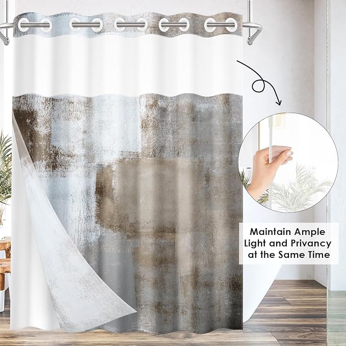 No Hook Grey Brown Painting Shower Curtain - Image 4