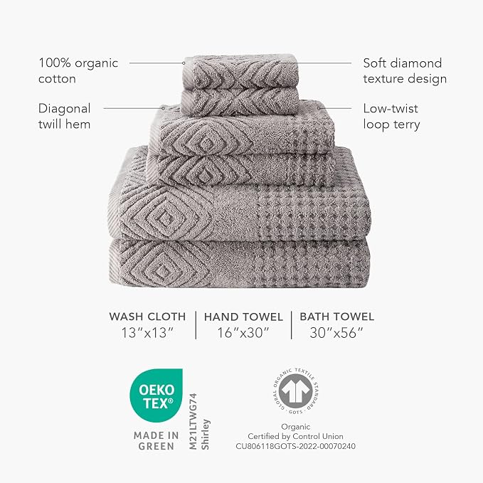 Texere 100% Organic Cotton Diamond Jacquard 700 GSM Luxury Bath Towel Sets - Image 4