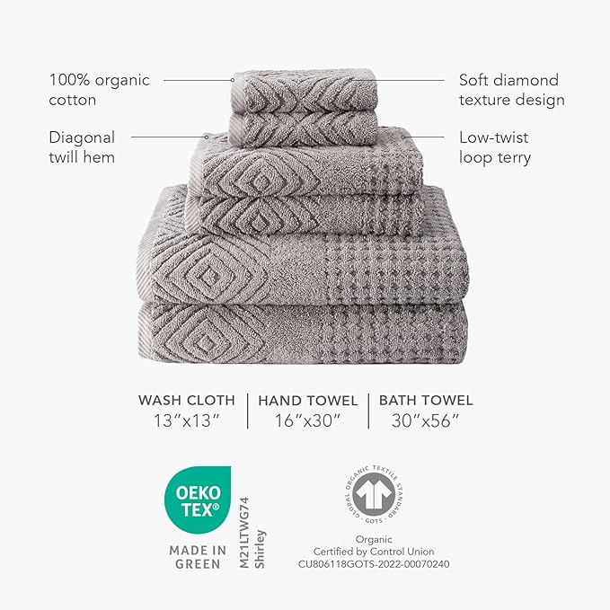 Texere 100% Organic Cotton Diamond Jacquard 700 GSM Luxury Bath Towel Sets - Image 4