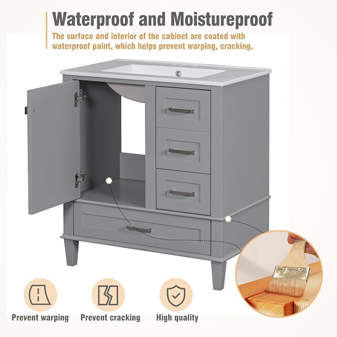 30" Bathroom Vanity, Modern Bathroom Cabinet - Image 6