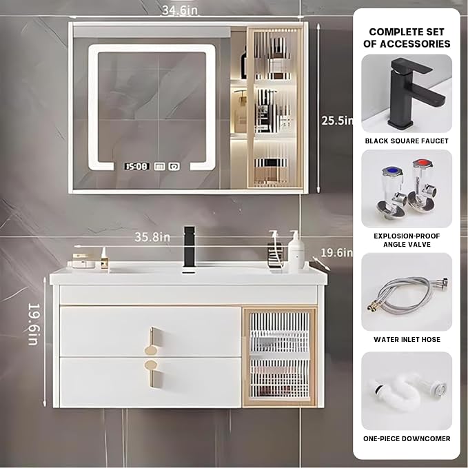 36" Bathroom Vanity with Sink, Floating Bathroom Cabinet Include Smart LED - Image 2