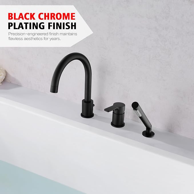 SUMERAIN Matte Black Roman Tub Faucet 3 Holes Deck Mount Bathtub Faucet - Image 5