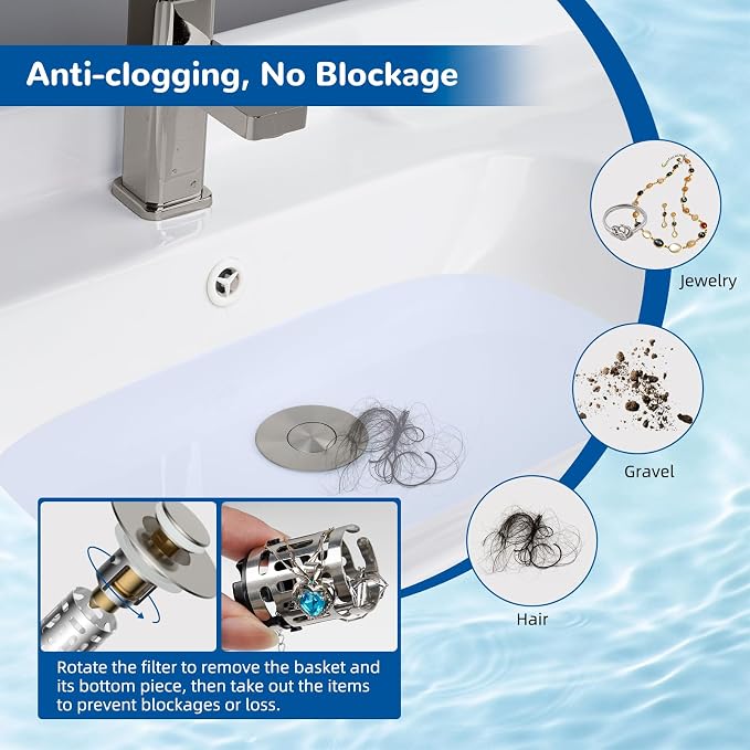 Hibbent 2 Pack Upgraded 3 in 1 Bathroom Sink Drain Strainer, Universal Pop Up - Image 2