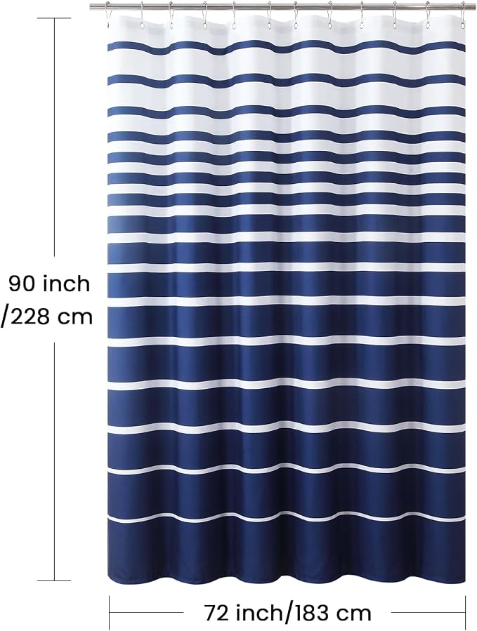 90 Inch Blue Shower Curtain, Extra Long Modern Navy Blue and White Stripe - Image 6