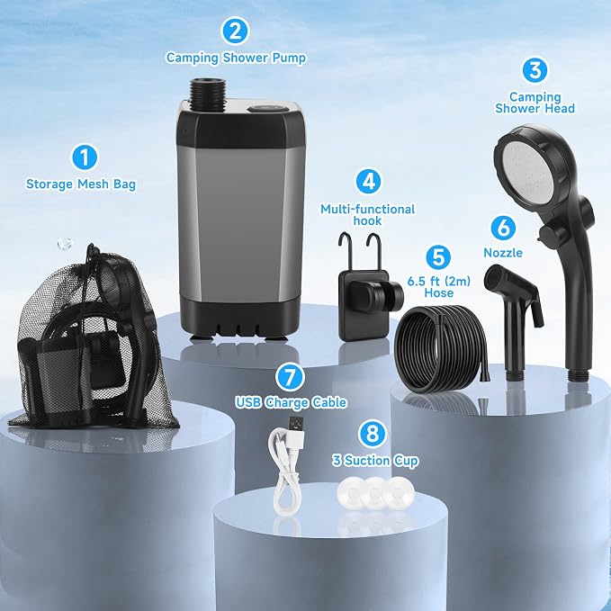 Portable Shower for Camping, Rechargeable Camping Shower Pump - Image 6