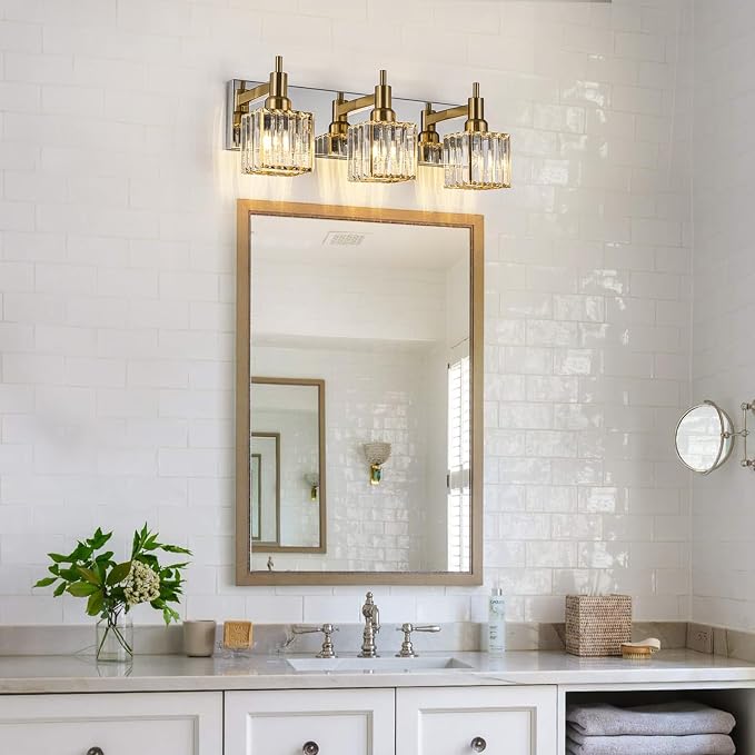 Crystal Bathroom Vanity Light Gold Chrome 3-Light Modern Bathroom Lighting - Image 2