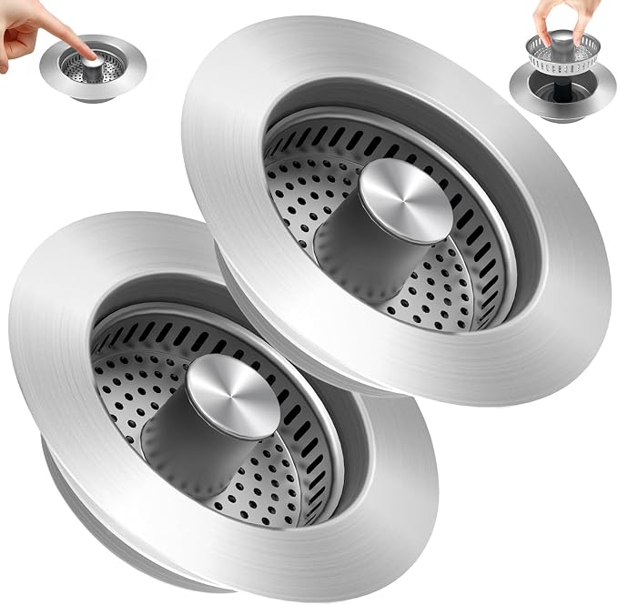 3 in 1 Kitchen Sink Drain Strainer Sink Stopper, Stainless Steel Sink Drain by ULIOLI