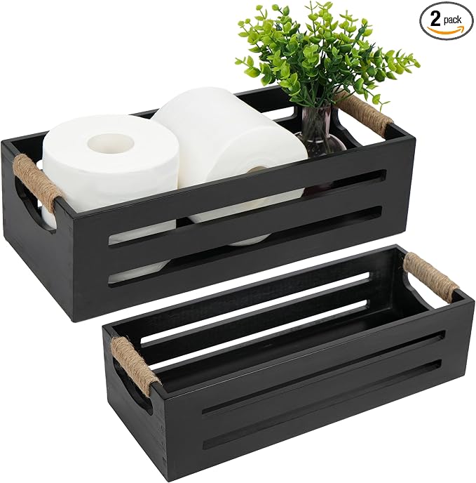 LotFancy Bathroom Decor Box, 2 Pack Toilet Tank Topper Basket, Wooden Bathroom by LotFancy