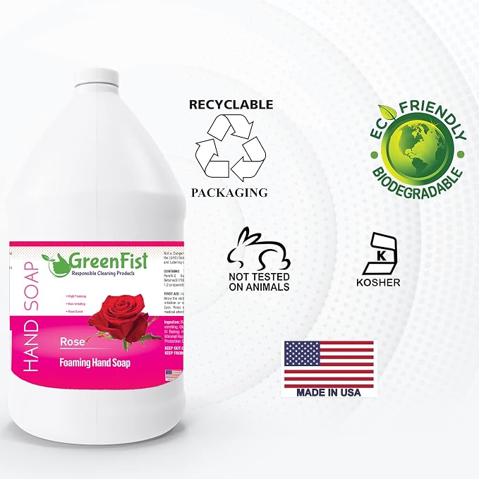 GreenFist Foaming Hand Soap Refills Jug Rose Scent Foam Refill Made in USA - Image 7