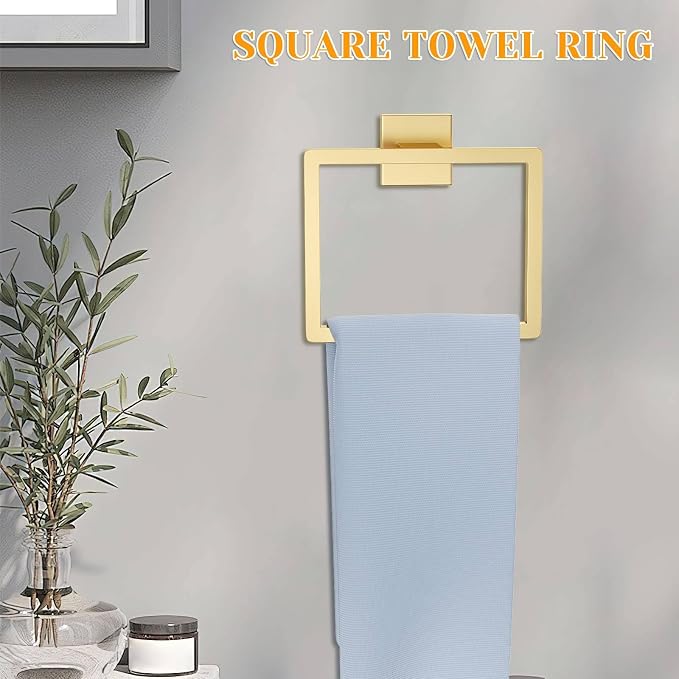 Brushed Gold Towel Bar Set 5 Pieces Bathroom Hardware Accessories Set, Upgraded - Image 3