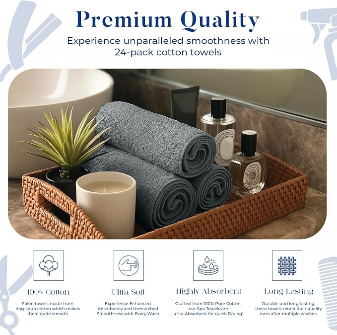 DAN RIVER 100% Cotton Salon Towels Set – 16x26 inches, Highly Absorbent and - Image 4