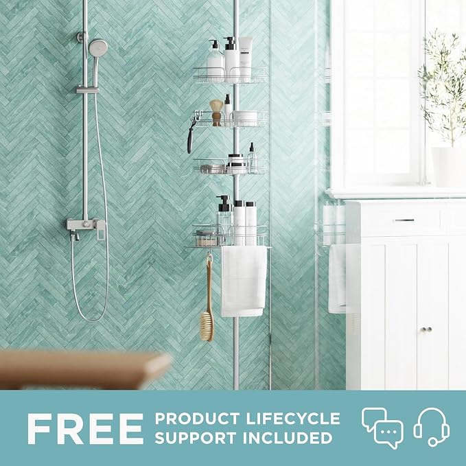 Zenna Home Tension Pole Shower Caddy Corner Organizer, Adjustable Standing - Image 2