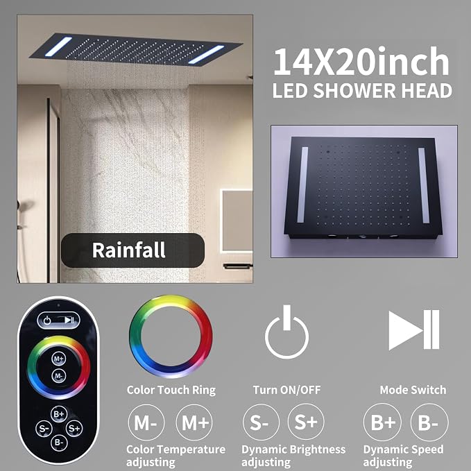 Temperature Display Shower Faucet Set Matte Black Shower System - Image 3
