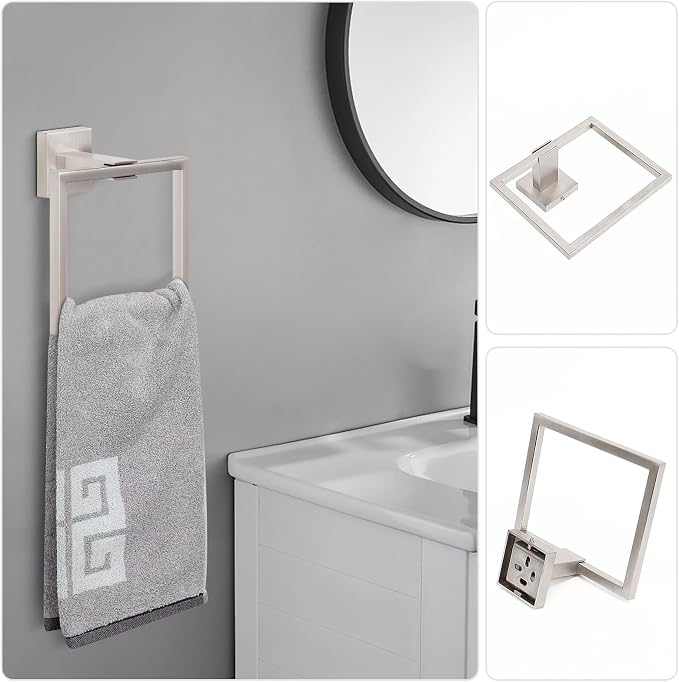 NearMoon 5 Pieces Bathroom Hardware Set 304 Stainless Steel, Square Towel Rack - Image 7
