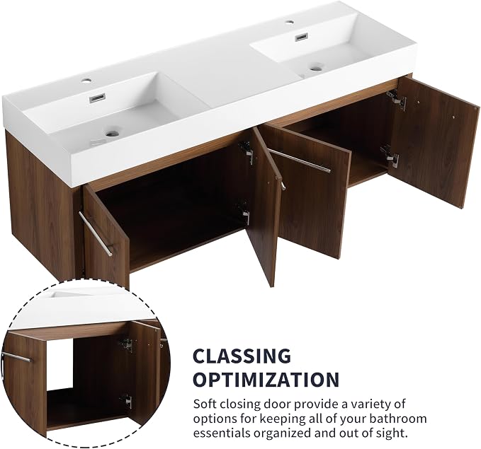 60” Wall Mounted Bathroom Vanity, Bathroom Cabinet - Image 4