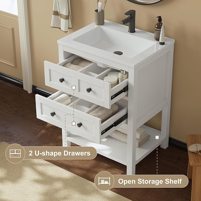 24 Inch Bathroom Vanity with Sink, Modern Bathroom Single Sink Vanity, Storage - Image 2