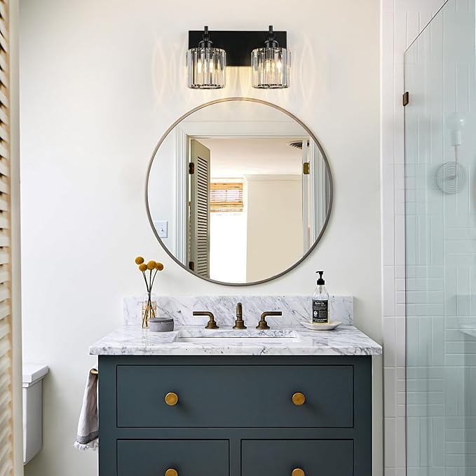Black Crystal Bathroom Vanity Lights, Modern 2-Lights Bathroom Lighting - Image 2