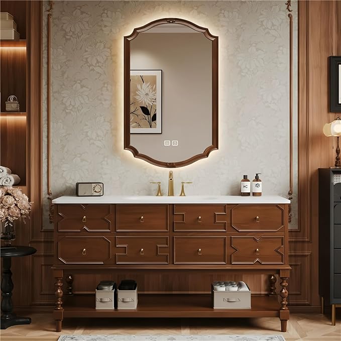 Solid Wood Bathroom Vanity 80Inch, Freestanding Bathroom Vanity Includes LED by Unknown