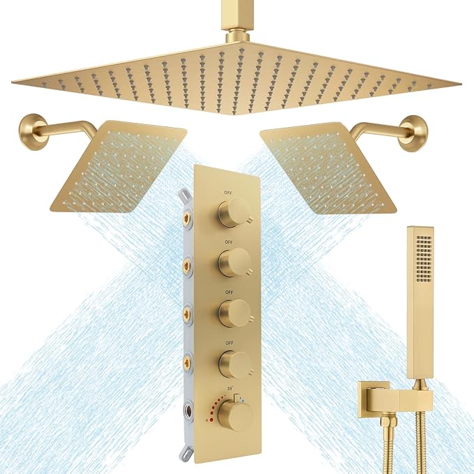 Thermostatic Shower System Three Shower Heads by NPYSVSSS