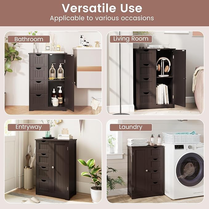 Tangkula Bathroom Floor Cabinet, Freestanding Storage Cabinet - Image 9