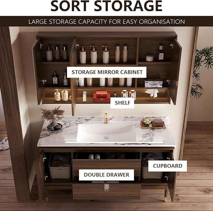 Single Sink Bathroom Vanity 64in, Freestanding Bathroom Vanity Includes Smart - Image 4