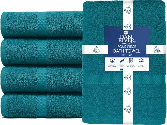 DAN RIVER Bath Towels Set of 4, 27 x 54 Inches, 100% Cotton, Larger & Lighter - Image 3