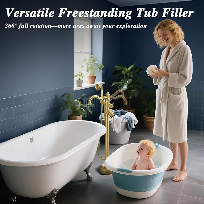 Free Standing Tub Faucet, Qinkell Classic Elegant Gooseneck Freestanding - Image 5