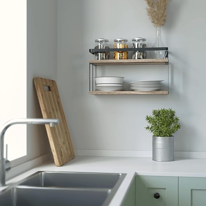 RICHER HOUSE Dual-Level Guardrail Floating Shelves, Rustic Wood Shelf Wall - Image 6