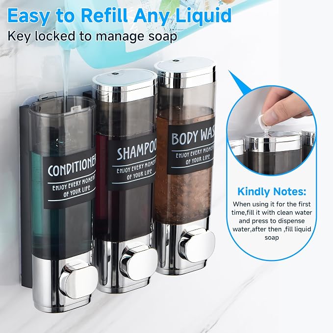 Shampoo and Conditioner Dispenser, GlintGath Shower Dispenser 3 Chamber No - Image 5