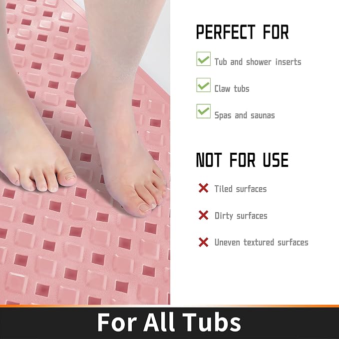 Yimobra Non Slip Bath Mat, Super Strong Suction Cups, 34.5"x15.5"Long Tub Mat - Image 4