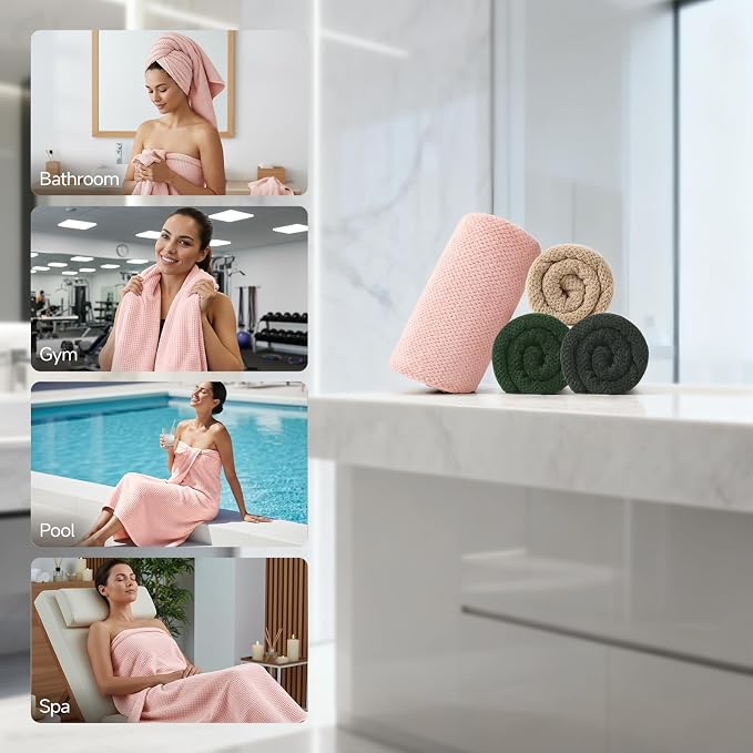 REDKISS Soft Bath Towels Set of 4-35 x 70 in Extra Large Coral Fleece Bath Towel - Image 6
