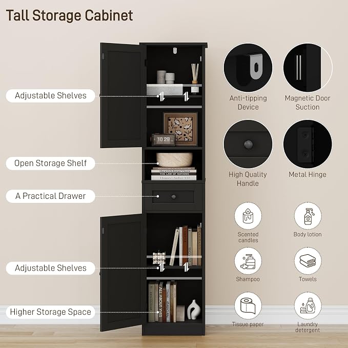 67" H Tall Bathroom Cabinet, Narrow Storage Cabinet - Image 6