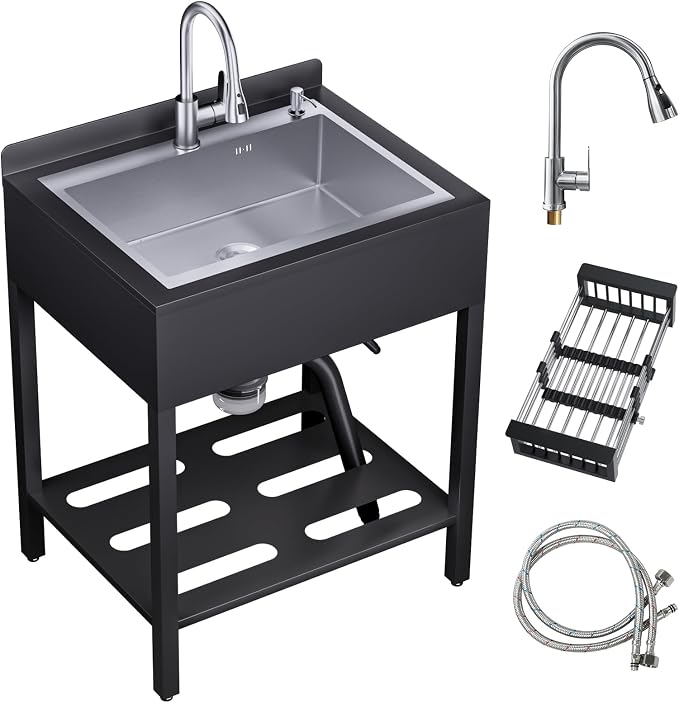 25.6inch Stainless Steel Freestanding Utility Sink by Unknown