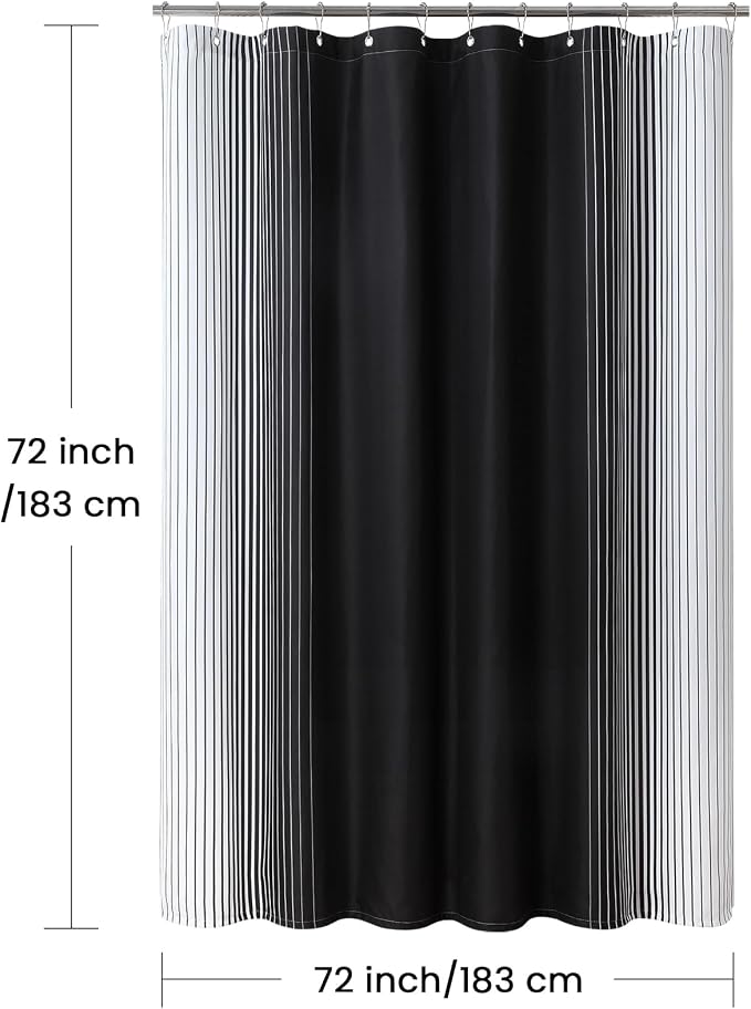 Black Shower Curtain, Modern Black and White Gradient Vertical Stripe - Image 6