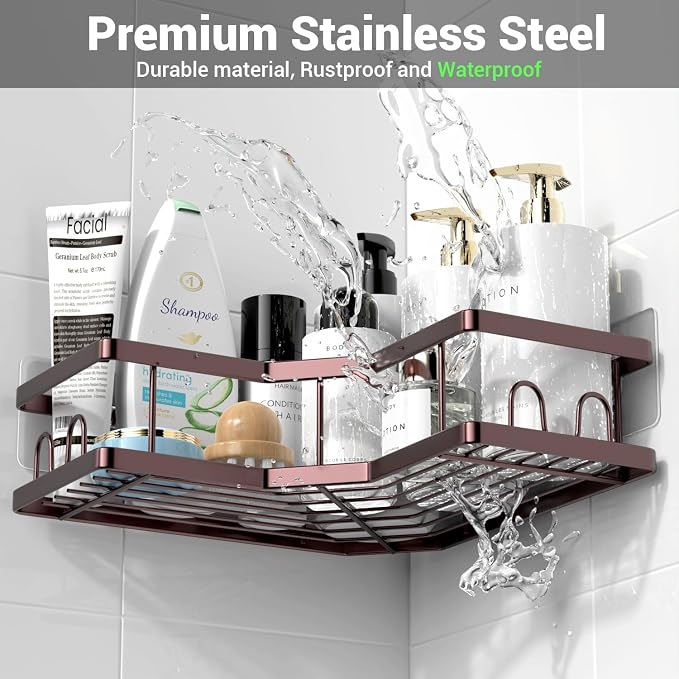 Corner Shower Caddy Organizer Shelf: Adhesive No Drilling Shower Rack Bathtub - Image 5